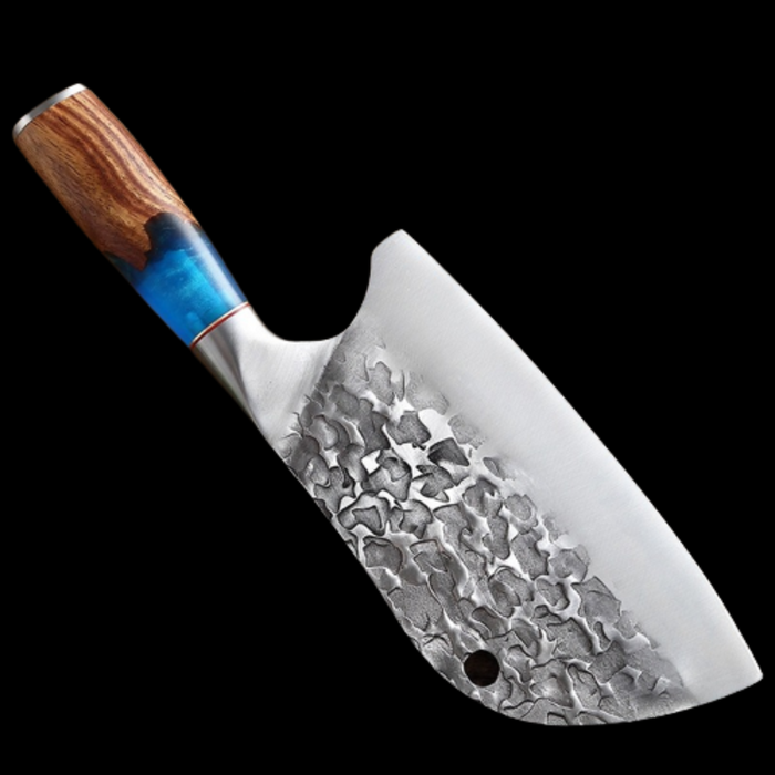 Forged Steel Chef Knife With Blue Resin Wood Handle