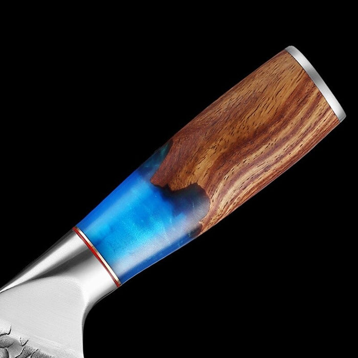 Forged Steel Chef Knife With Blue Resin Wood Handle