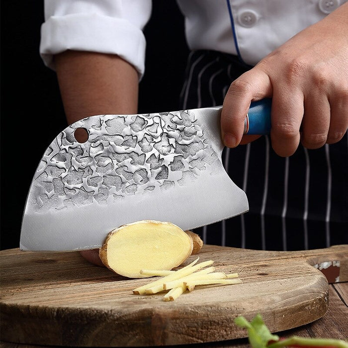 Forged Steel Chef Knife With Blue Resin Wood Handle