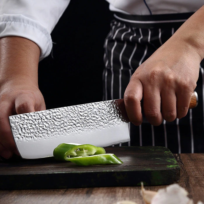 Hammer Pattern Chef Knife With Blue Resin Wood