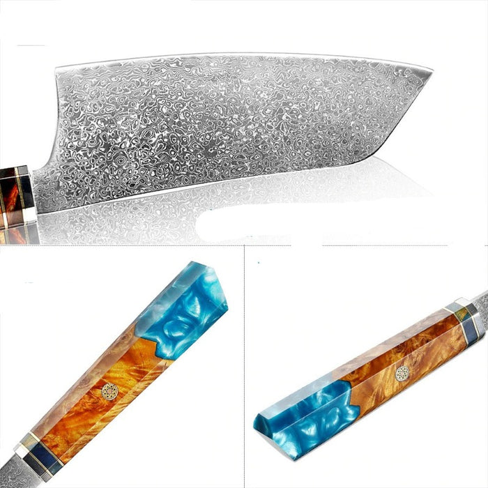 Blue Resin Octagonal Handle Cleaver Knife