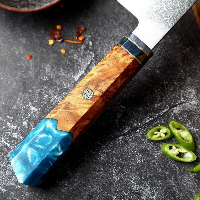 Blue Resin Octagonal Handle Cleaver Knife