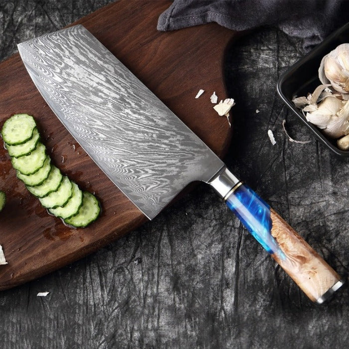 Japanese Damascus Steel Cleaver Knife