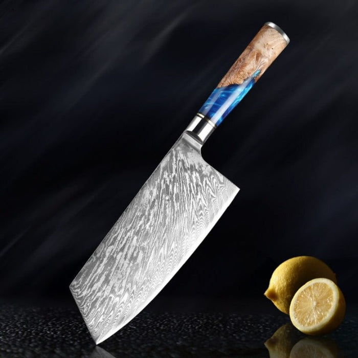 Japanese Damascus Steel Cleaver Knife