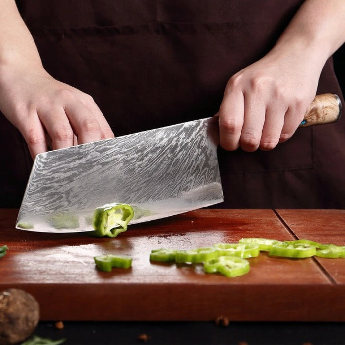 Japanese Damascus Steel Cleaver Knife