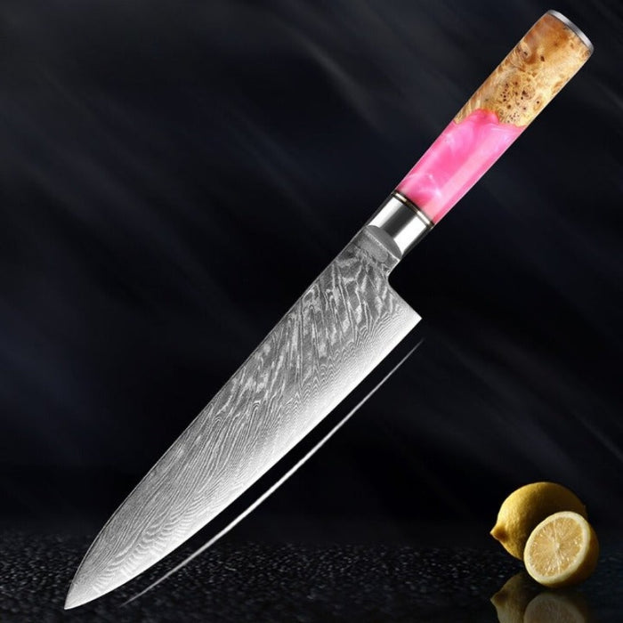 8-Inch Damascus Pink Resin Elegant Chef Knife