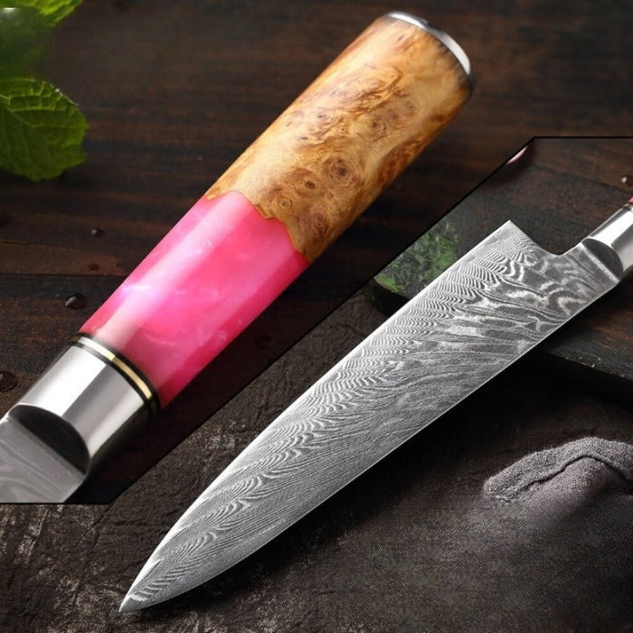 8-Inch Damascus Pink Resin Elegant Chef Knife