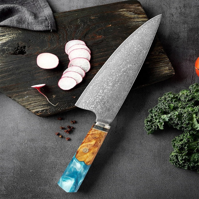 8 inch Chef Knife With Classic Blue Resin Octagonal Handle