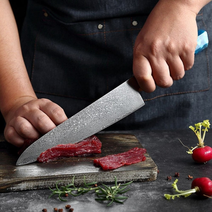 8 Inch Professional Chef Knife With Blue Resin Handle