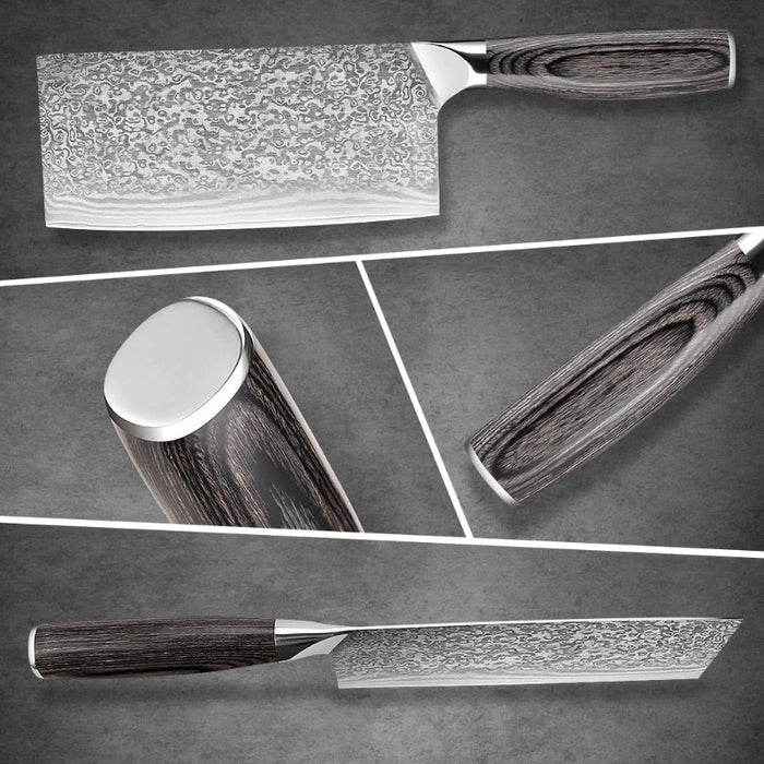 Damascus Steel Cleaver Knife With Wooden Handle