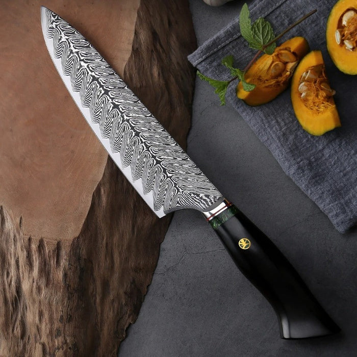 Damascus Steel 8-Inch Butcher Knife With Black Ebony Handle