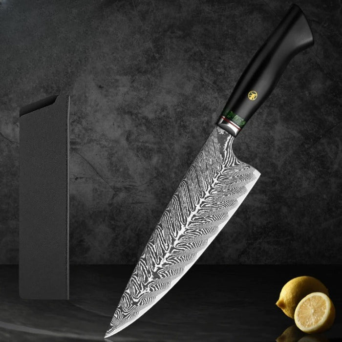 Damascus Steel 8-Inch Butcher Knife With Black Ebony Handle