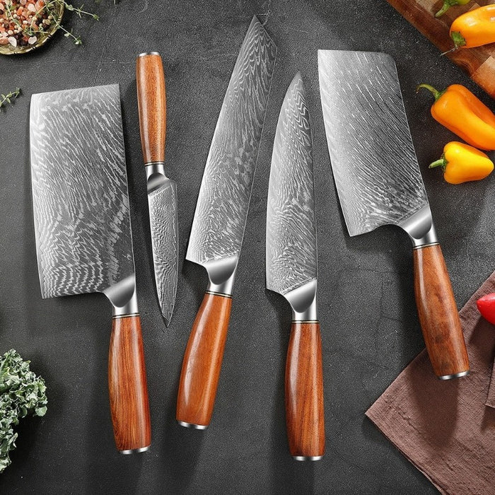 Damascus Steel Handmade Wooden Handle Knife Sets