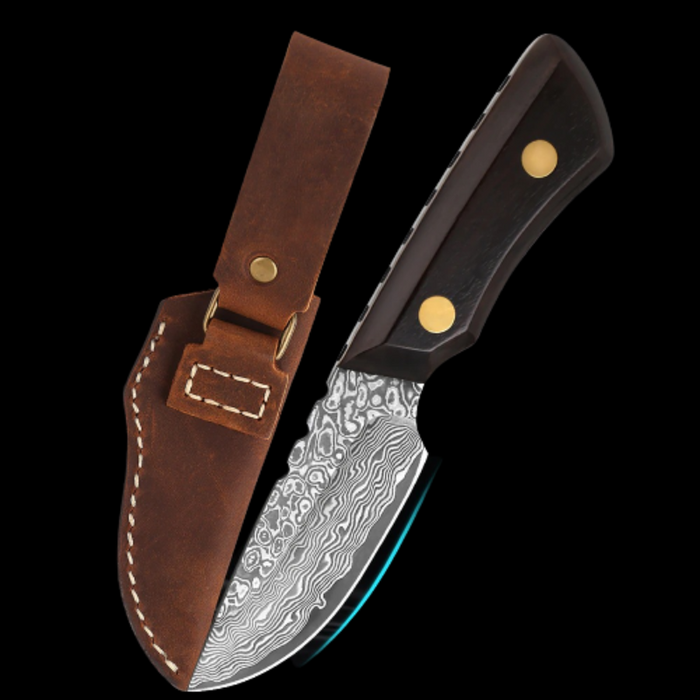 Damascus Pocket Paring Knife With Leather Sheath