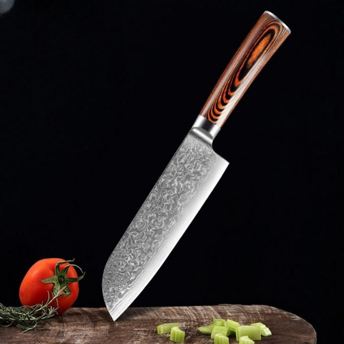 Carbon Stainless Steel Damascus Santoku Knife