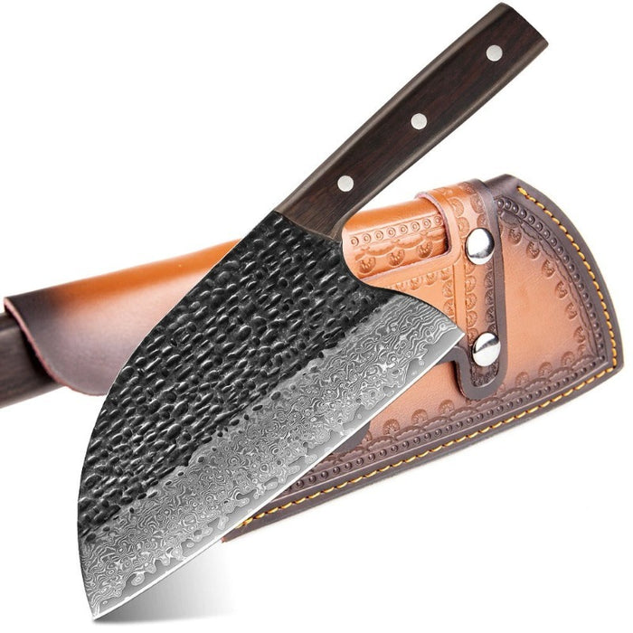 Damascus Steel Cleaver Knife With Wood Handle