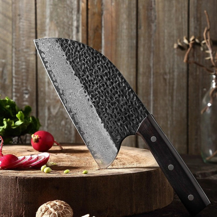 Damascus Steel Cleaver Knife With Wood Handle