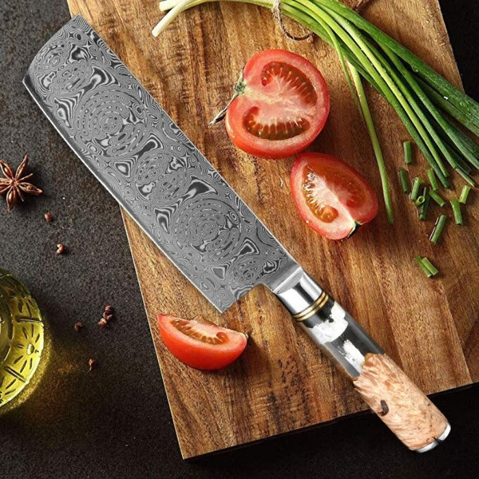 Damascus Steel Rose Pattern Cleaver Knife