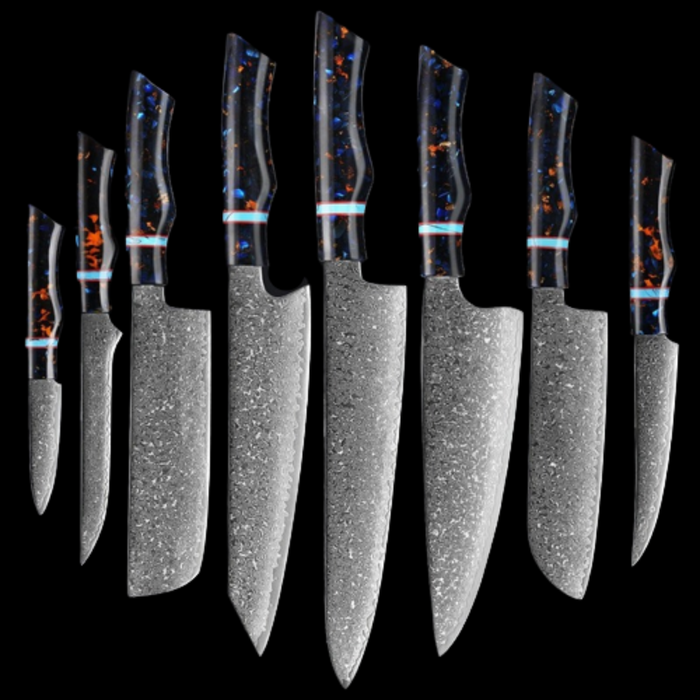 Damascus Steel Kitchen Knife Sets With Black Resin Handle