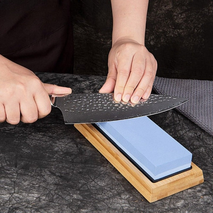 Non-Slip Knife Sharpener Stone With Bamboo Base