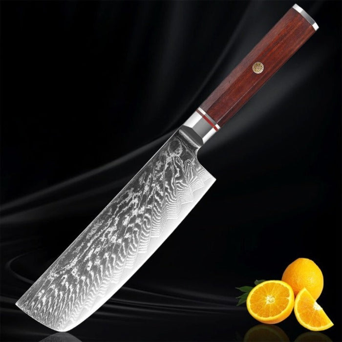 Damascus Steel Cleaver Knife With Octagon Wood Handle