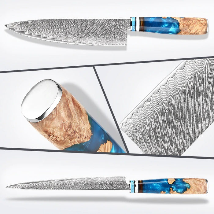 Damascus Steel Chef Knife And Santoku Knife