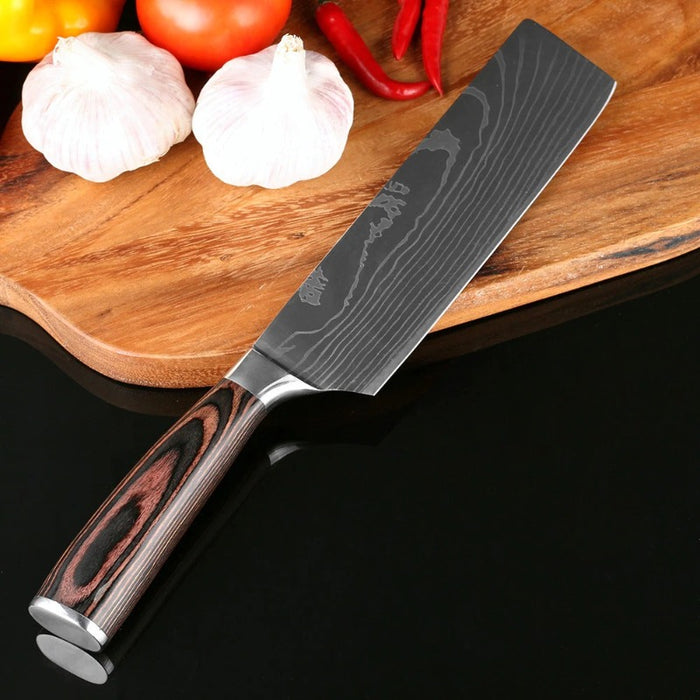 7 Inch Japan Stainless Steel Damascus Pattern Santoku Knife