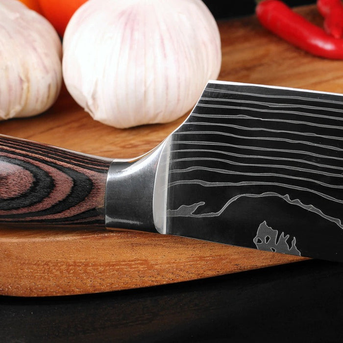 7 Inch Japan Stainless Steel Damascus Pattern Santoku Knife