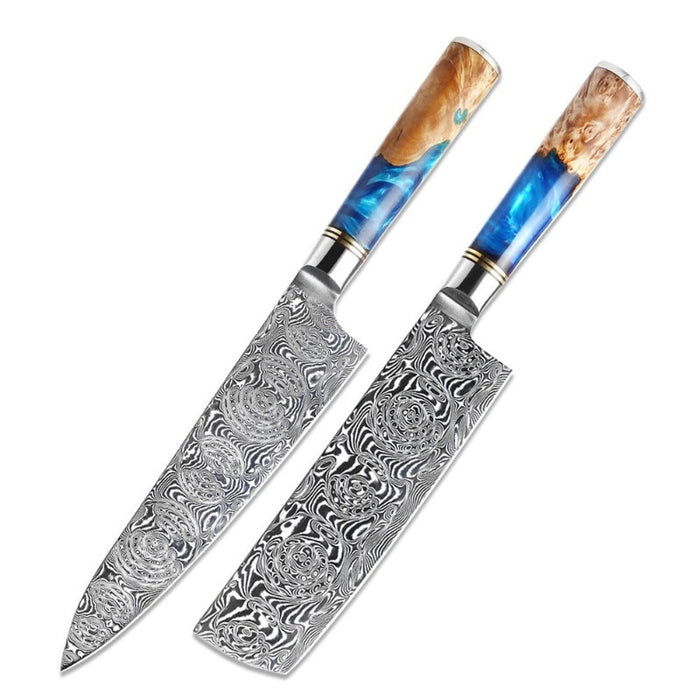 Powder Resin Color Wood Handle Chef Knife Sets