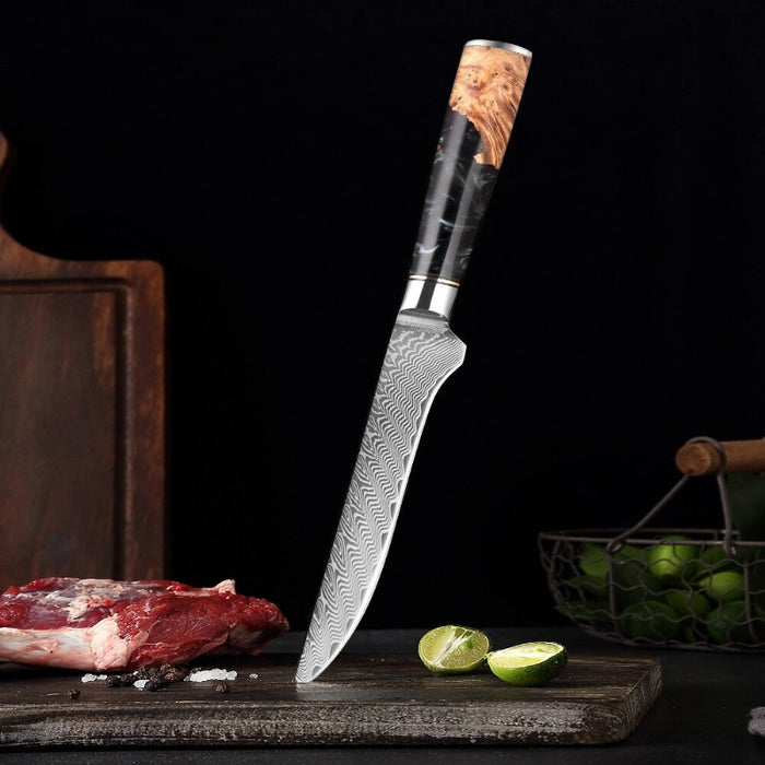 6 Inch Boning Steak Knife With Black Resin Handle